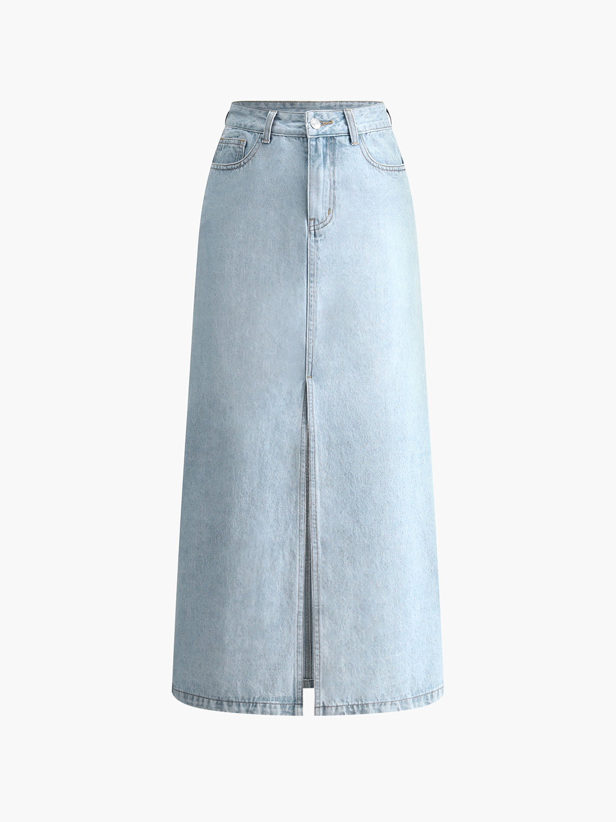 Jupe denim femme mi-longue avec fermeture avant