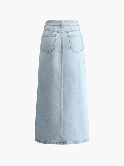 Jupe denim femme mi-longue avec fermeture avant