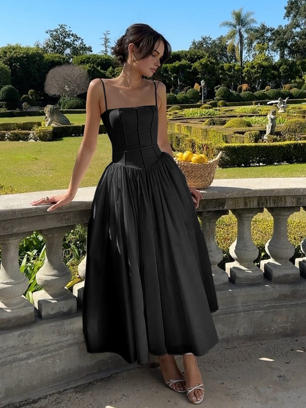 Robe Élegante Mi-Longue avec Bretelles Fines pour Femme