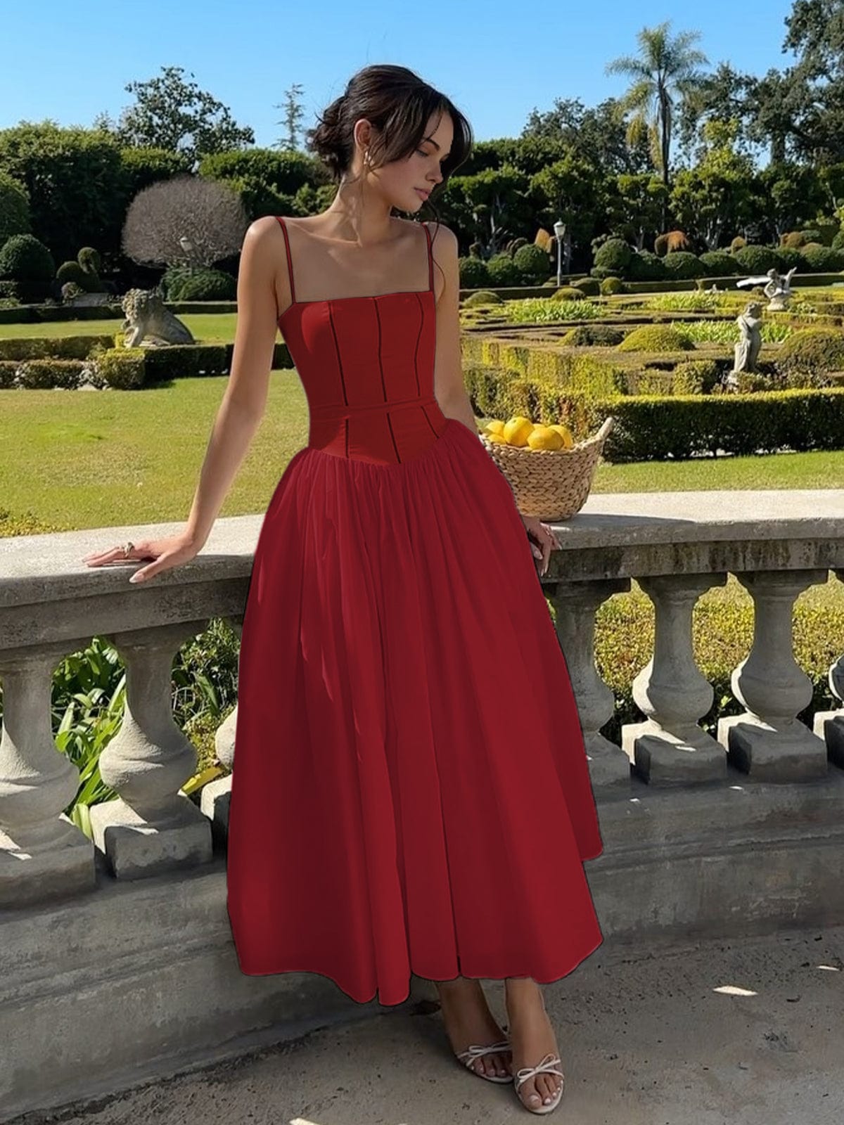 Robe Élegante Mi-Longue avec Bretelles Fines pour Femme