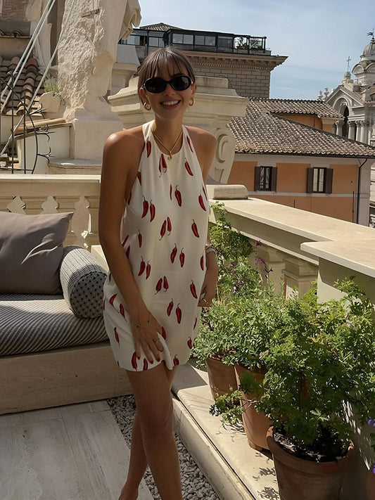 Robe Plage Été Rouge Courte Dos Nudé pour Femme - PanierRoyale