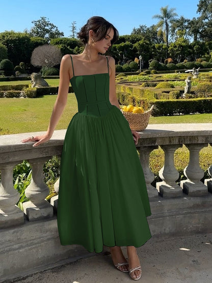 Robe Élegante Mi-Longue avec Bretelles Fines pour Femme