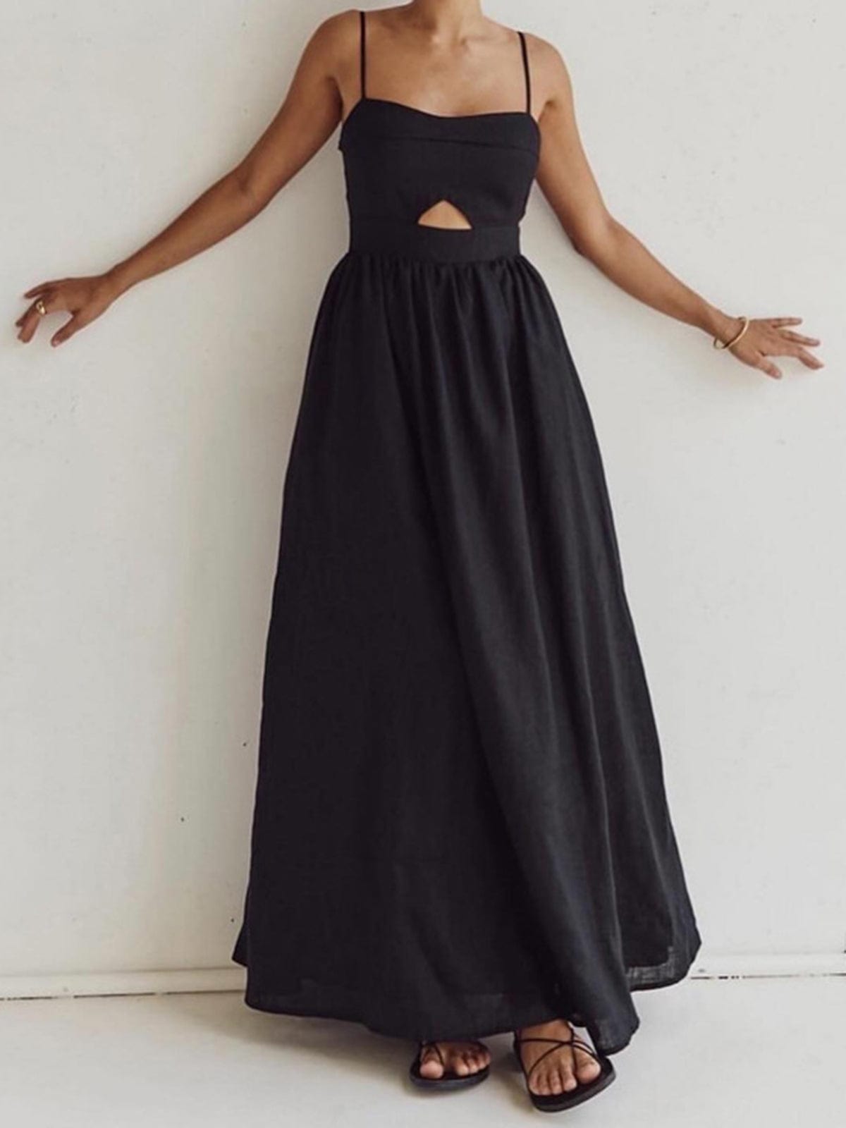 Robe Maxi Lin sans Manches avec Découpe et Bretelles Fines