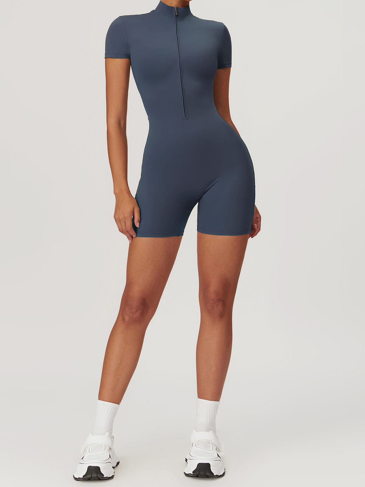 Body Femme Court Manches Zip Décontracté