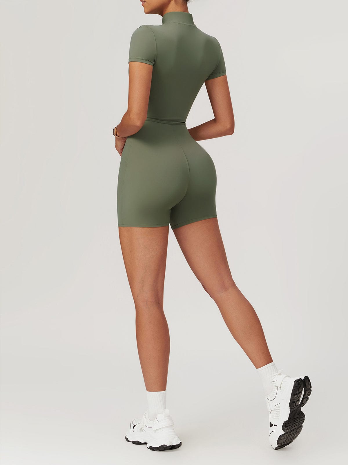 Body Femme Court Manches Zip Décontracté