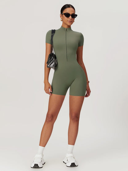 Body Femme Court Manches Zip Décontracté