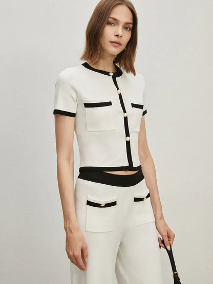 Costume Femme Deux Pièces Élégant Noir et Blanc