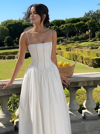 Robe Élegante Mi-Longue avec Bretelles Fines pour Femme