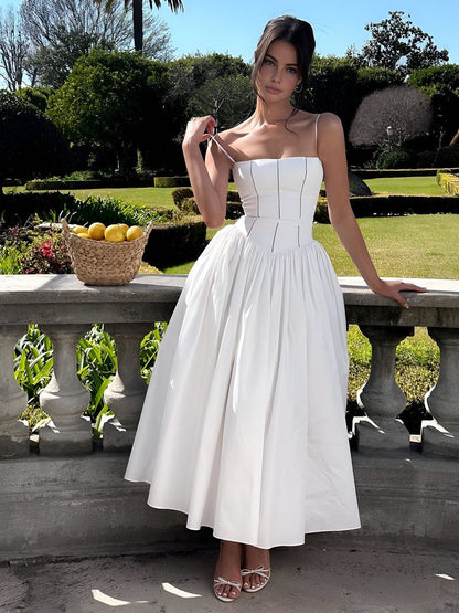 Robe Élegante Mi-Longue avec Bretelles Fines pour Femme
