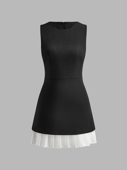 VADINE™ – Robe Femme Courte Élégante avec Plis Contrastés et Encolure Ronde-4