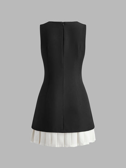 VADINE™ – Robe Femme Courte Élégante avec Plis Contrastés et Encolure Ronde-5