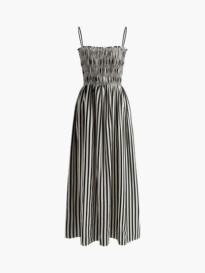 Robe Été Rayée pour Femme avec Haut Brodé
