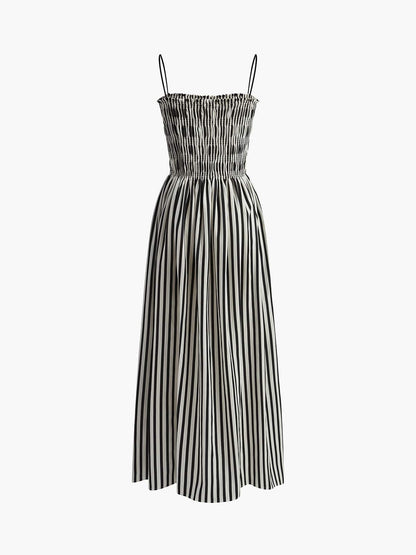 Robe Été Rayée pour Femme avec Haut Brodé
