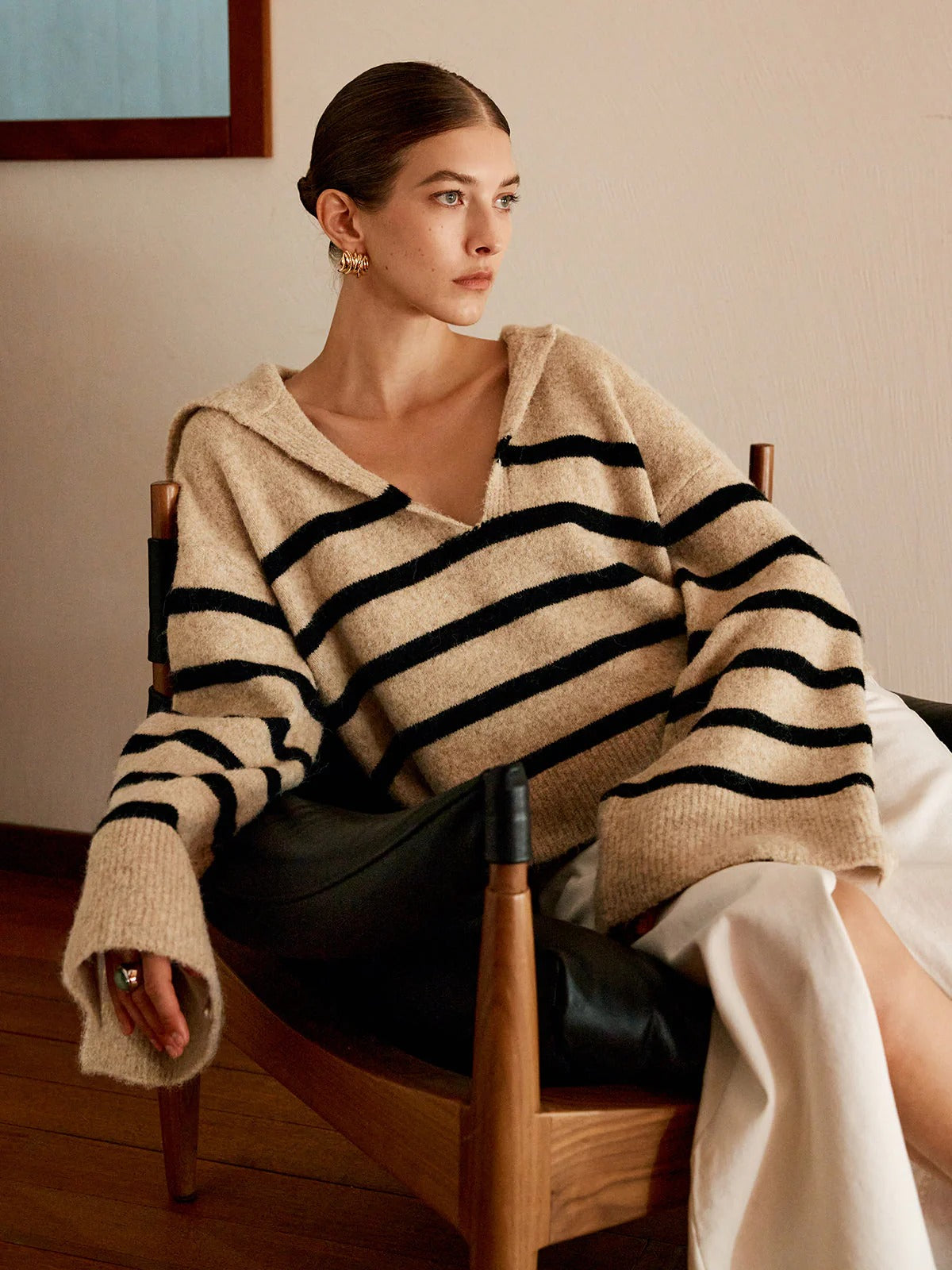 Pull Capuche Femme Rayé Hiver Élégant - PanierRoyale