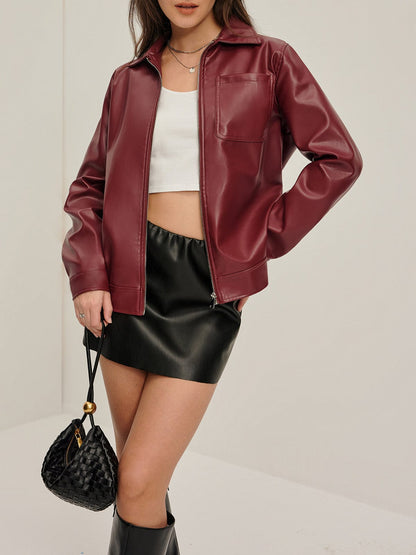 Blouson Cuir Similicuir Rouge Bordeaux - BerlinGlamour