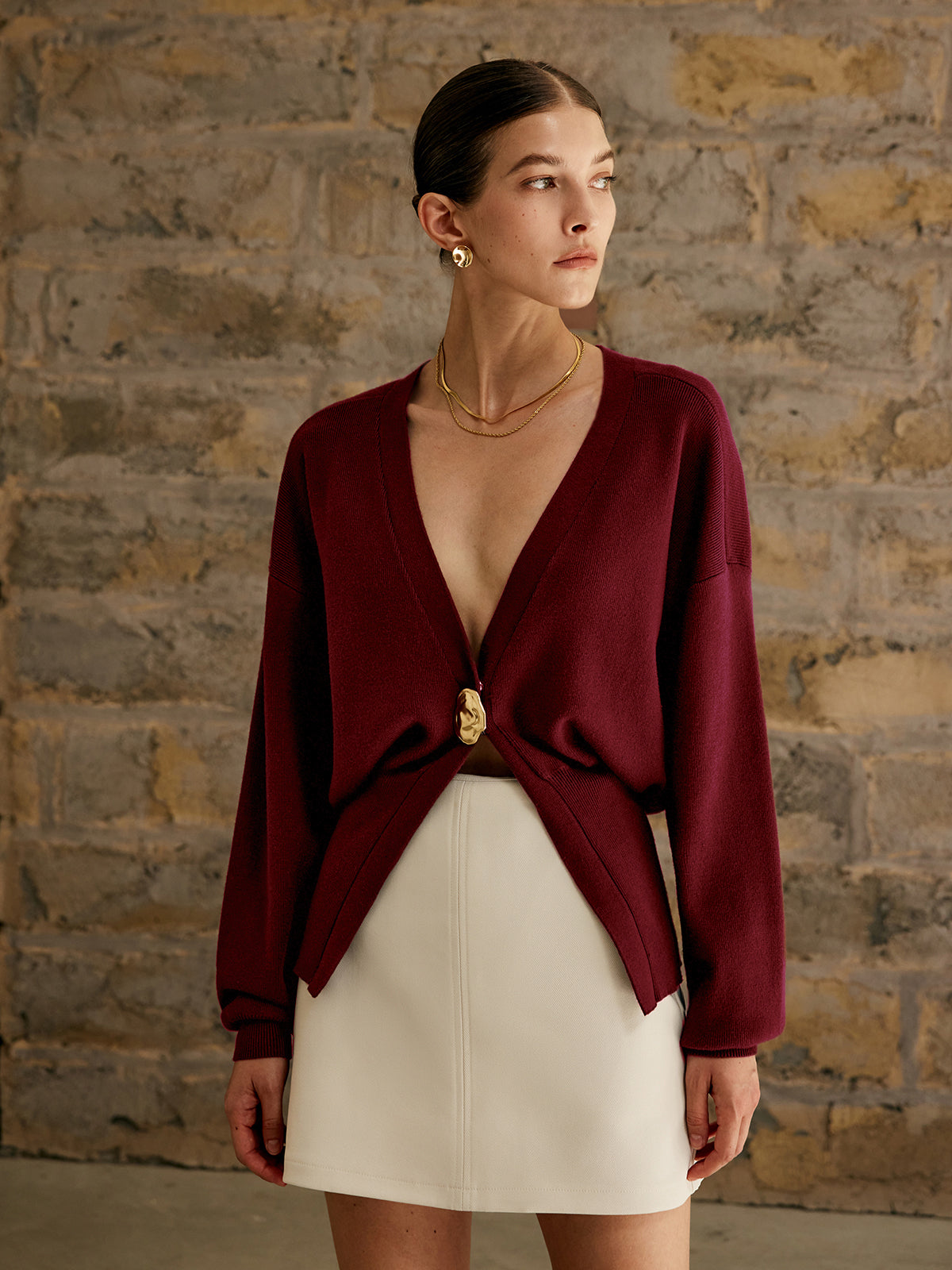 Cardigan Femme Hiver Doux avec Boutons Dorés