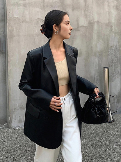 Blazer femme en cuir synthétique avec col cranté - BerlinGlamour