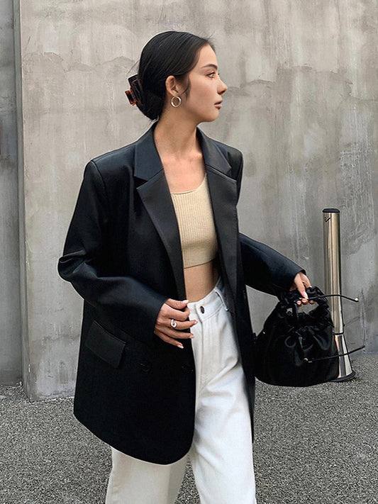 Blazer femme en cuir synthétique avec col cranté - BerlinGlamour