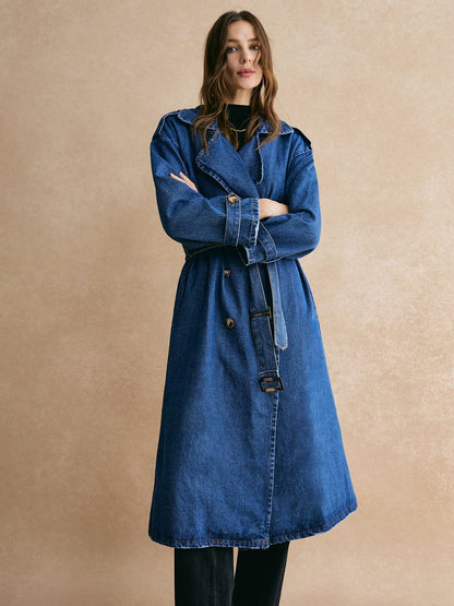 Trenchcoat Décontracté en Jean Large et Confortable