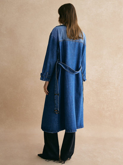Trenchcoat Décontracté en Jean Large et Confortable