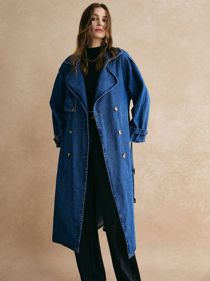 Trenchcoat Décontracté en Jean Large et Confortable