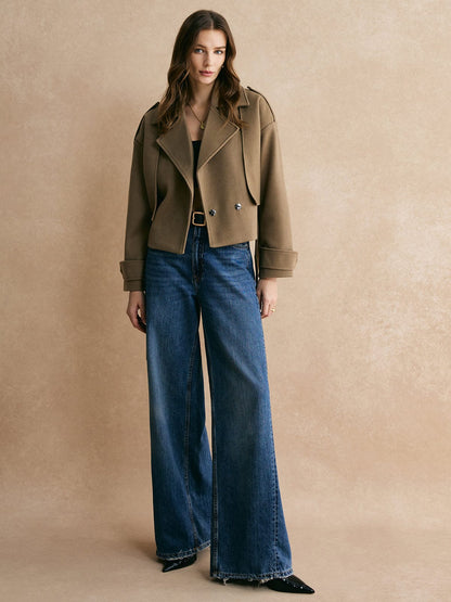 Blazer Femme Court en Laine Beige Élégant