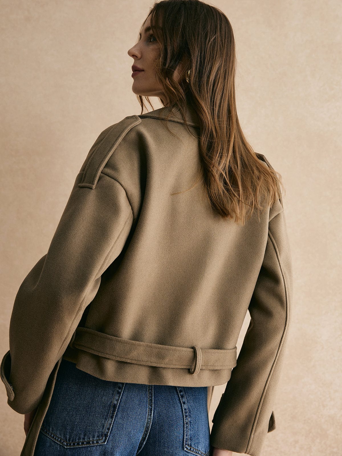 Blazer Femme Court en Laine Beige Élégant