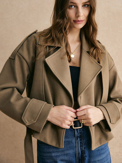 Blazer Femme Court en Laine Beige Élégant