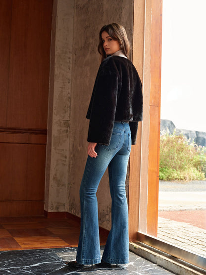 Veste en Simili Cuir Noir Féminine Court