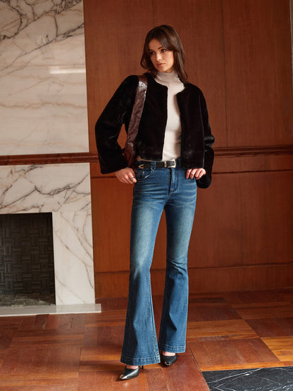 Veste en Simili Cuir Noir Féminine Court