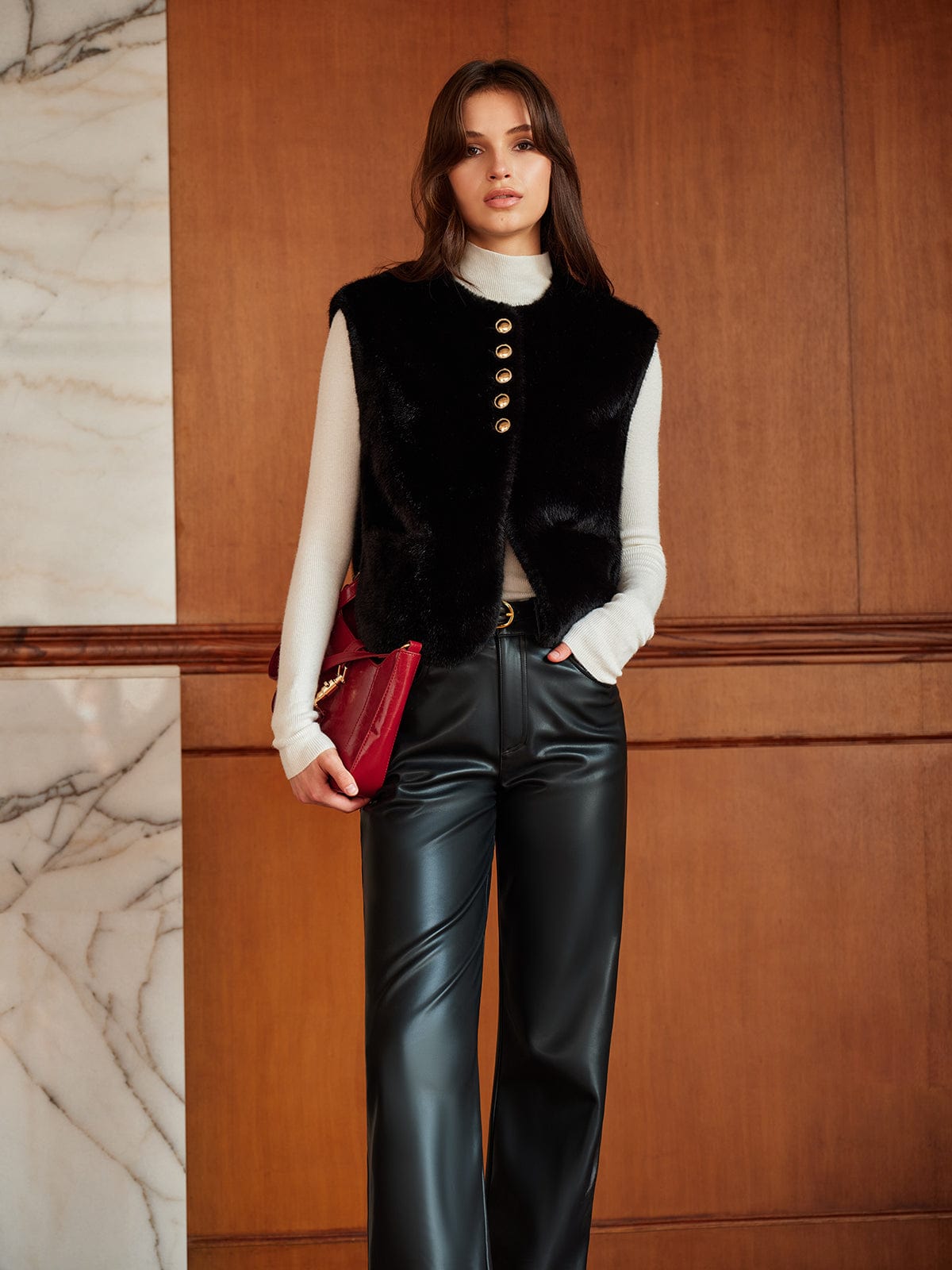Gilet en fausse fourrure épais et chaud pour femme