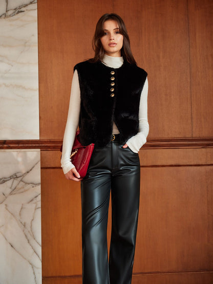 Gilet en fausse fourrure épais et chaud pour femme