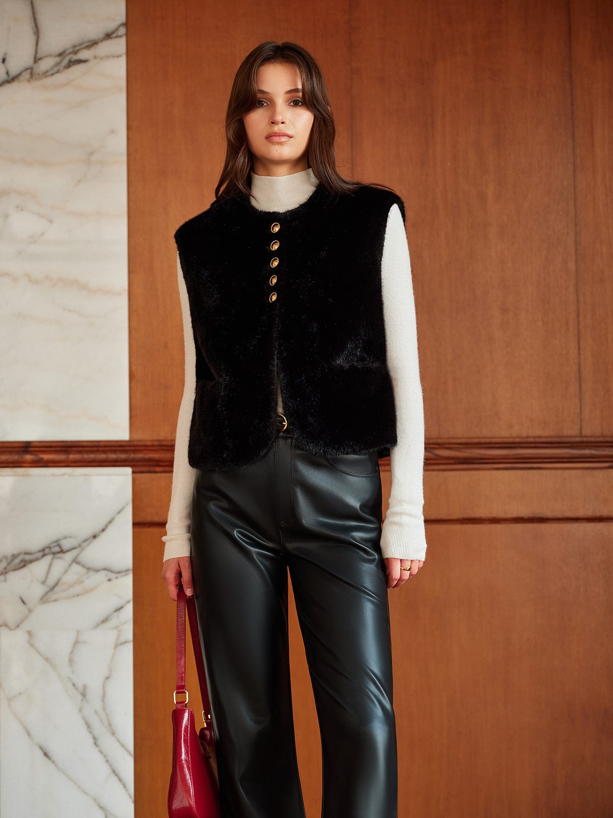 Gilet en fausse fourrure épais et chaud pour femme