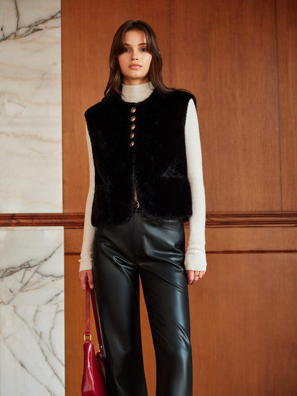 Gilet en fausse fourrure épais et chaud pour femme
