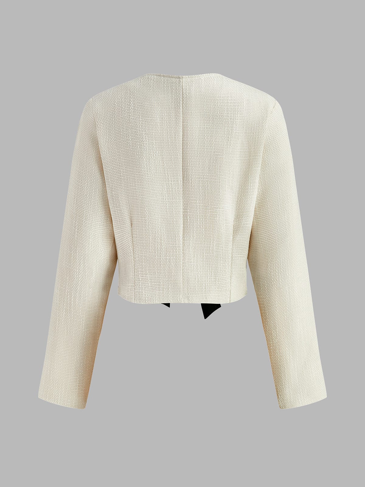 Blazer Tweed Blanc Élégant avec Nœud en Satin Noir