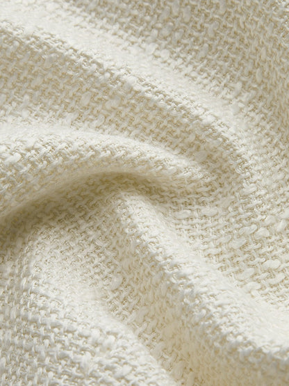 Blazer Tweed Blanc Élégant avec Nœud en Satin Noir