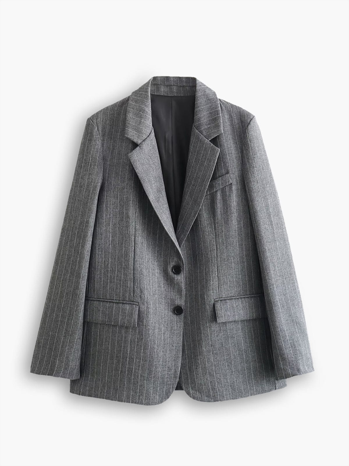 Blazer Femme Taille Grande Gris à Rayures Élégant - BerlinGlamour
