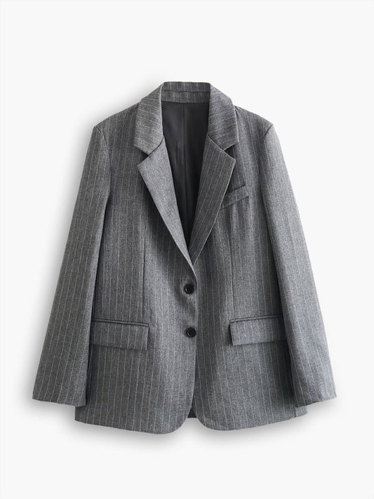 Blazer Femme Taille Grande Gris à Rayures Élégant - BerlinGlamour
