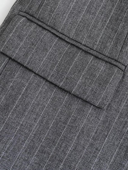 Blazer Femme Taille Grande Gris à Rayures Élégant