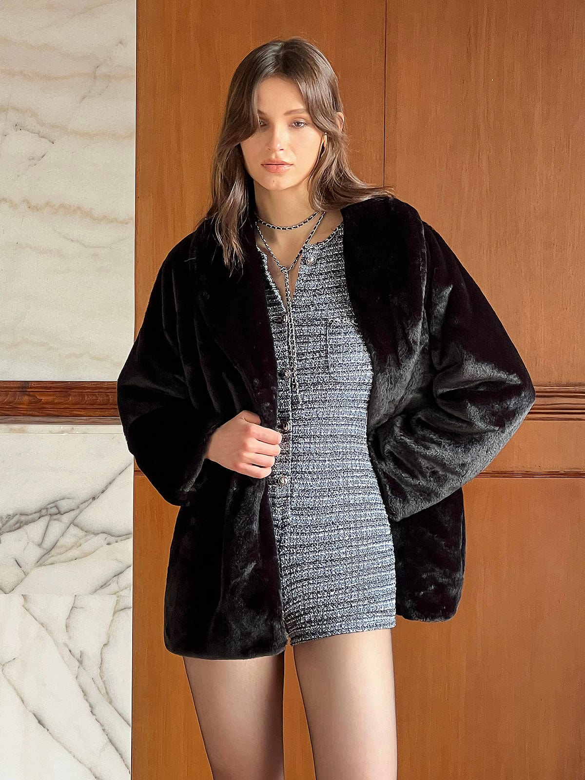 Manteau Fourrure Artificielle Élégant pour Femme Hiver