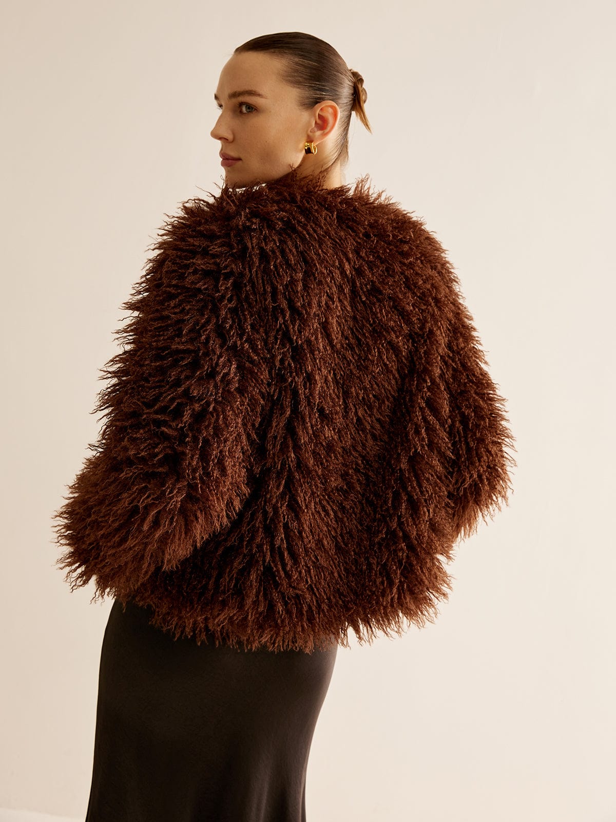 Veste en Simili Cuir Brun pour Printemps