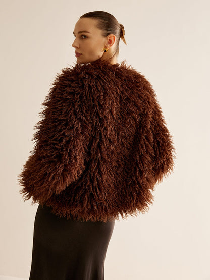 Veste en Simili Cuir Brun pour Printemps