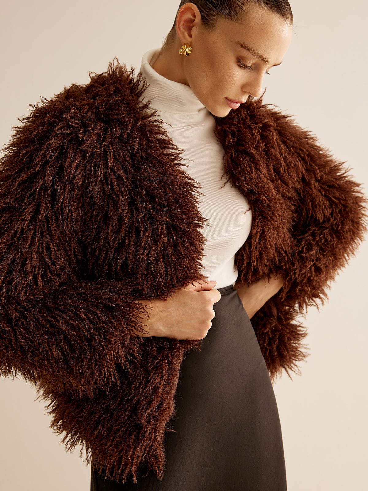 Veste en Simili Cuir Brun pour Printemps