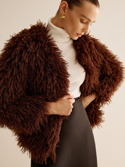 Veste en Simili Cuir Brun pour Printemps