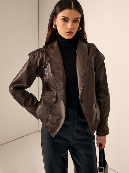Blazer en cuir ajusté avec ceinture - Élégant et Chic
