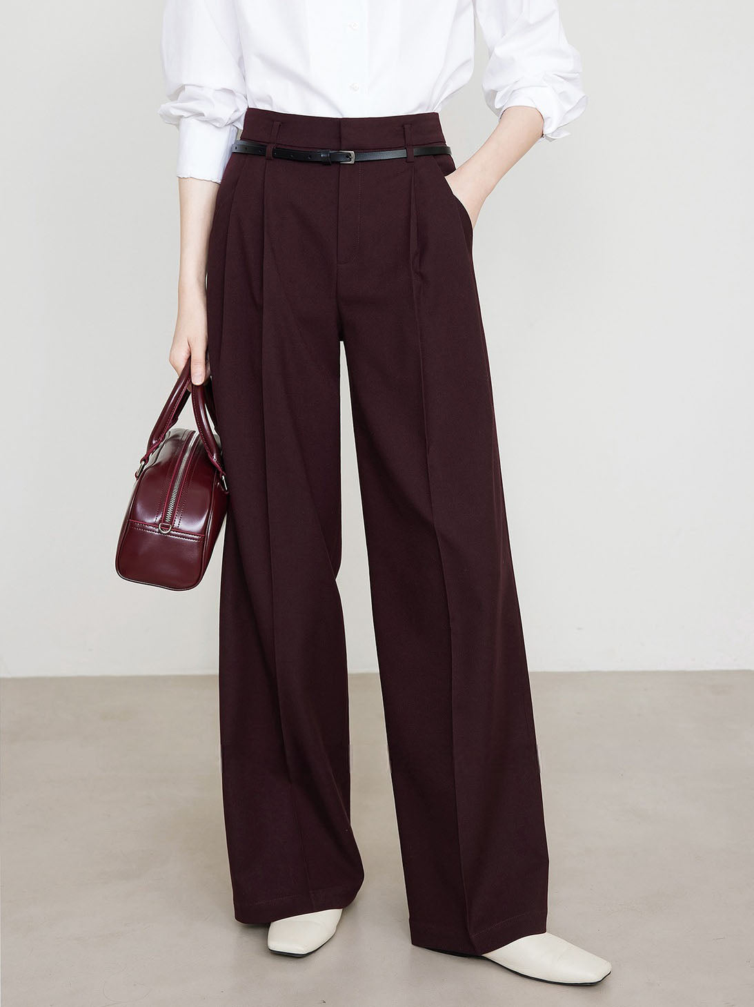 Pantalon Chino Femme Rouge Bourgogne Taille Élégante - PanierRoyale