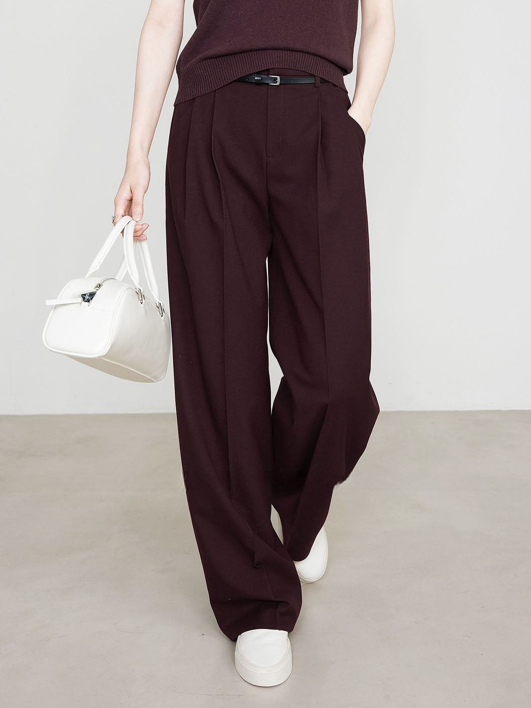 Pantalon Chino Femme Rouge Bourgogne Taille Élégante
