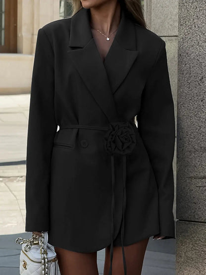 Blazer Élégant Femme Ceinture Taille avec Fleur - BerlinGlamour