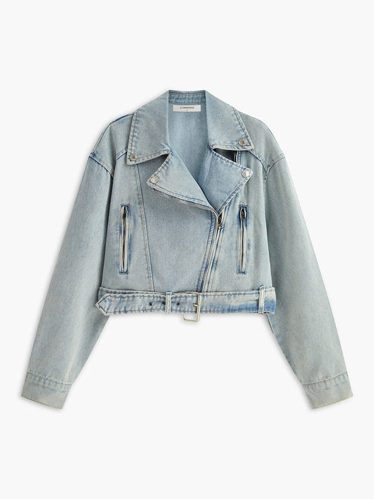 Blouson jean déchiré femme style biker tendance - BerlinGlamour