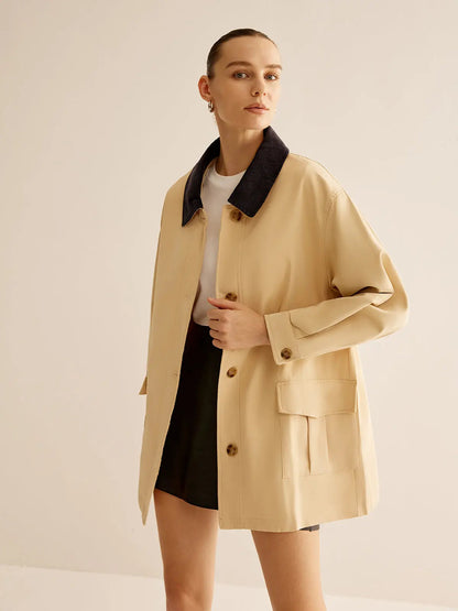 Veste en coton avec col et boutons contrastés - BerlinGlamour